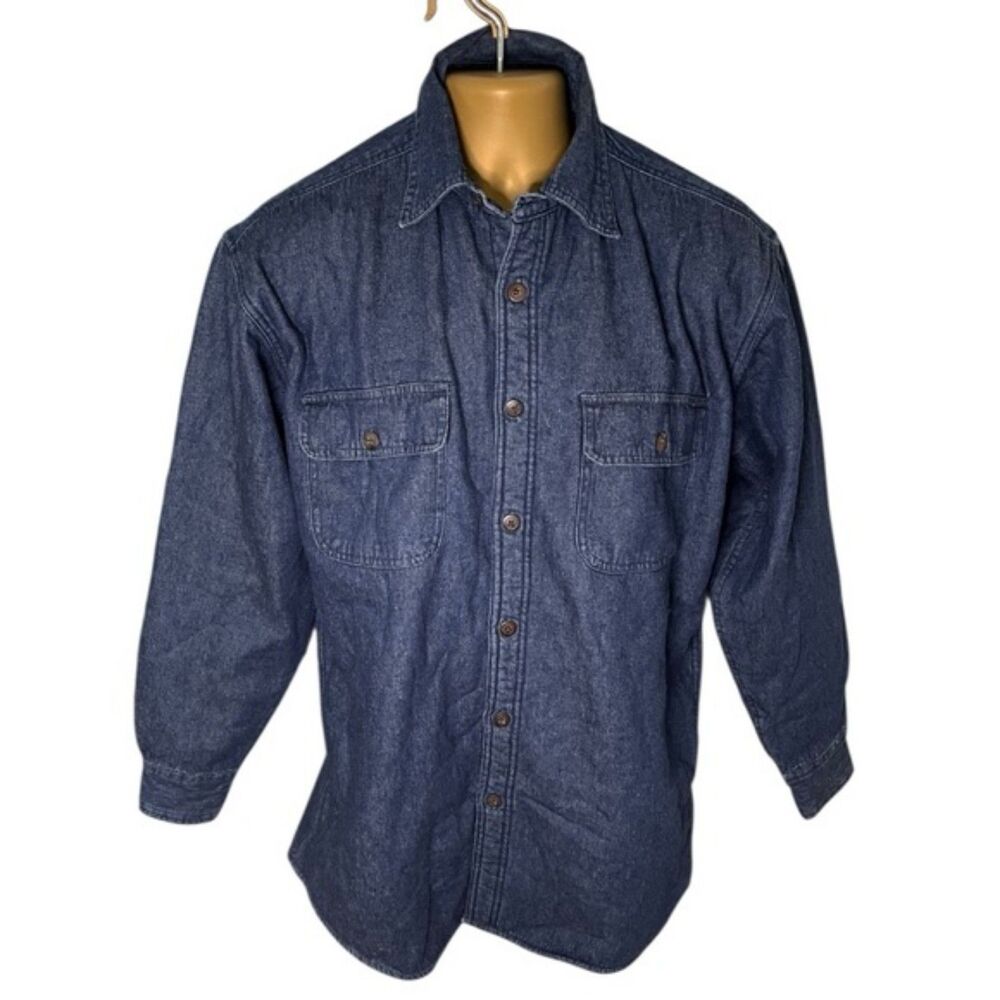 Vintage 90s Expeditions by Wrangler Chambray Plaid Fleece Lined Jacket Indigo L